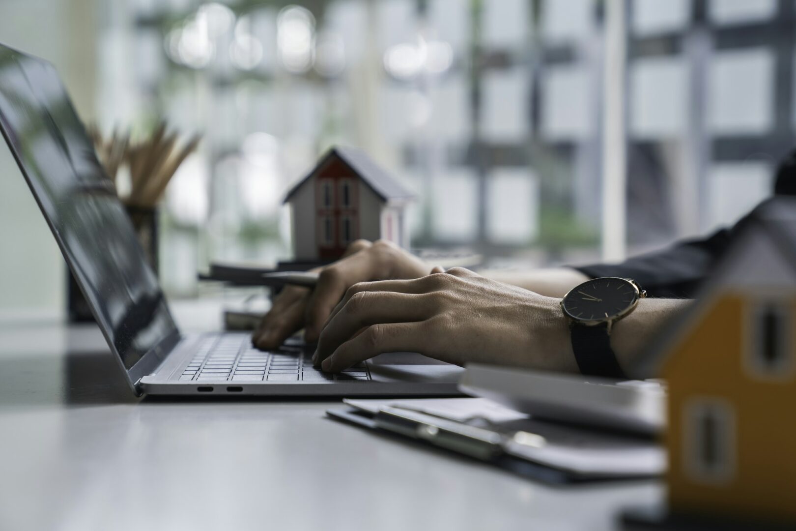 Real estate, buy house concept, Real estate agents are printing house purchase contract documents. a